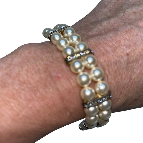 Nadri Pearl NEW NWT pearls rhinestones bracelet HOLIDAY - Picture 3 of 8